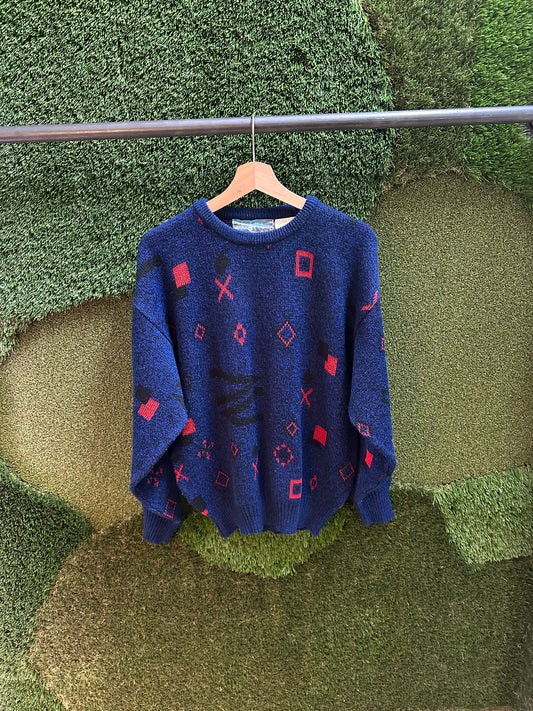 90s Abstract Shapes Pullover Sweater - L