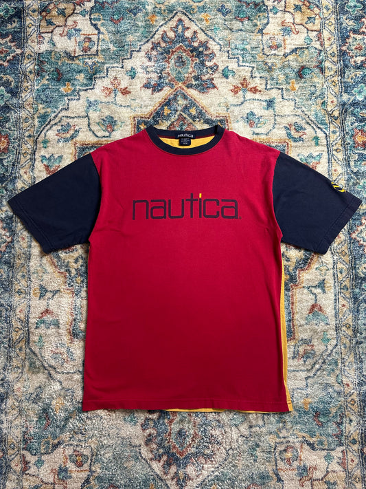 90s Nautica Spellout Colour Block T-shirt - M