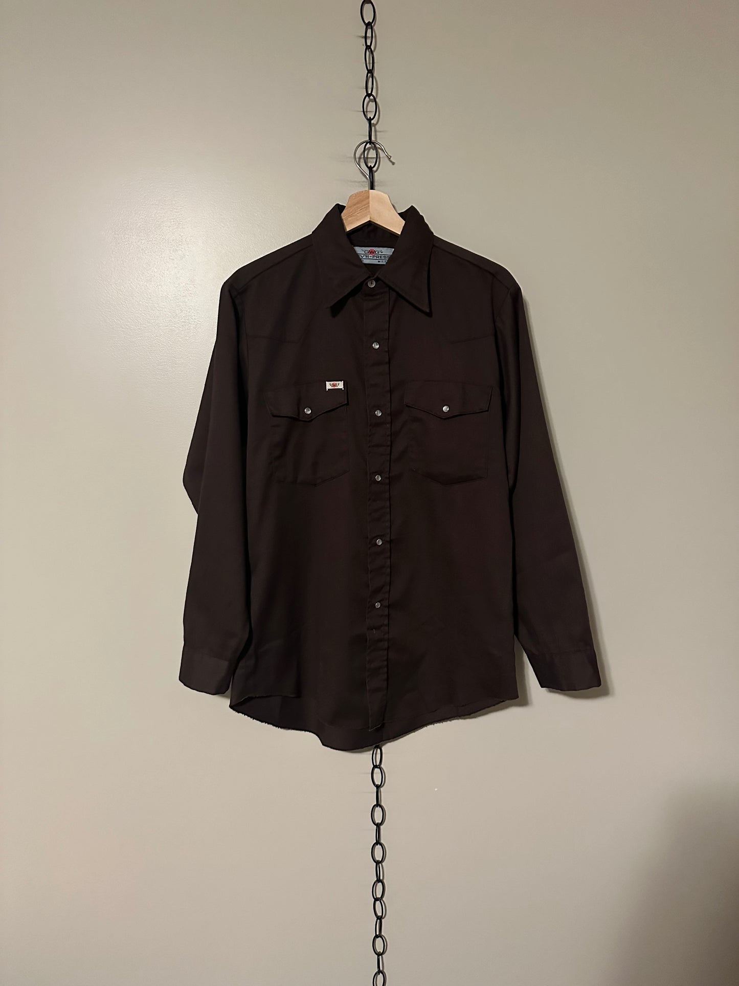 80s GWG Brown Pearl Snap Shirt - M