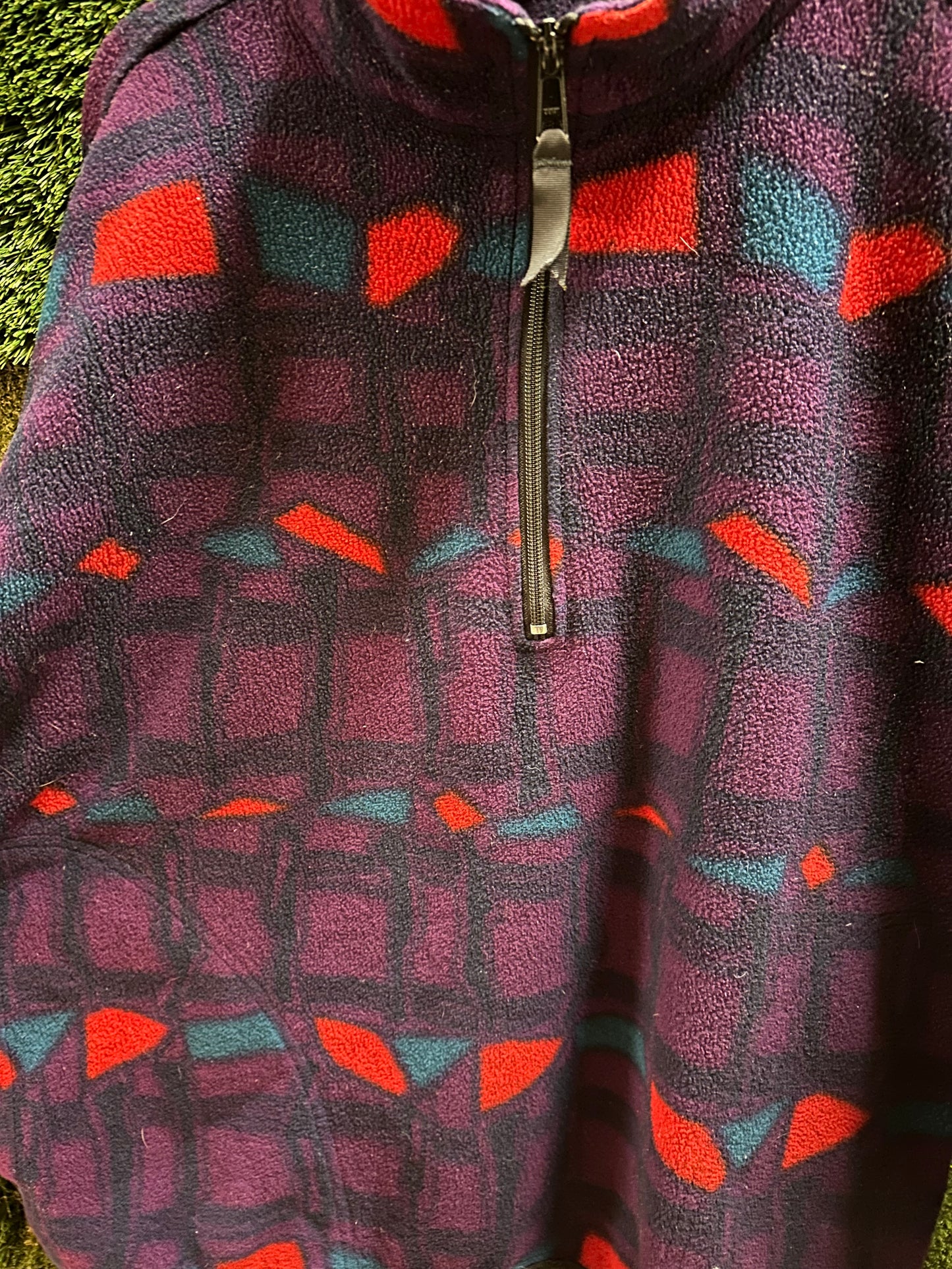 90s Rough Dress Patterned 1/4 Zip-up Fleece - XL