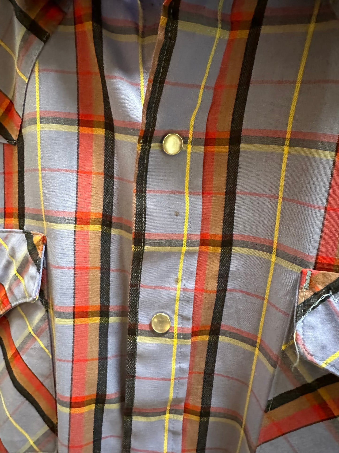 80s MWG Plaid Pearl Snap Button-up Shirt - L