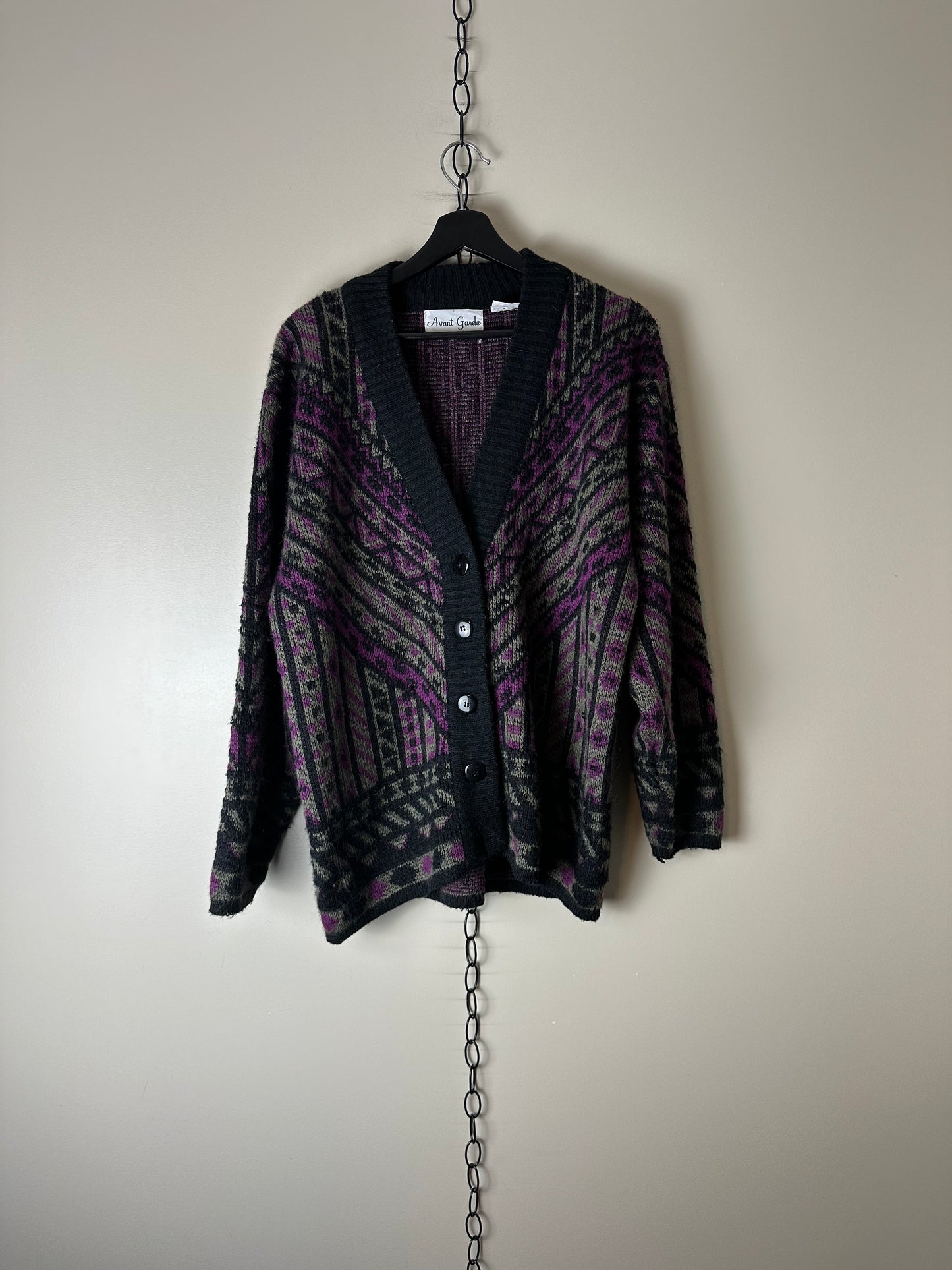 Vintage Avant Grande All Over Pattern Cardigan Sweater - L