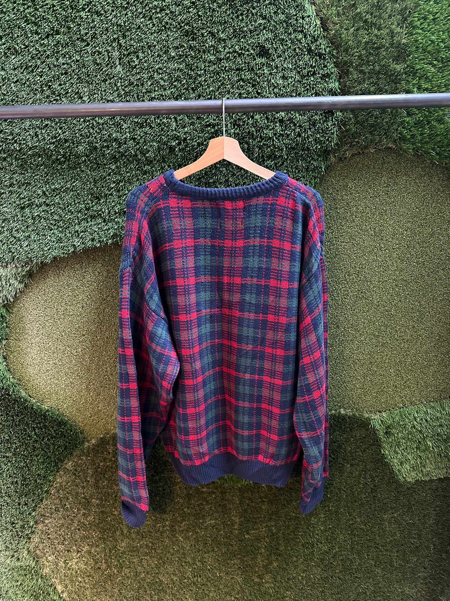 90s Old Glory Striped Plaid Pullover Sweater - L