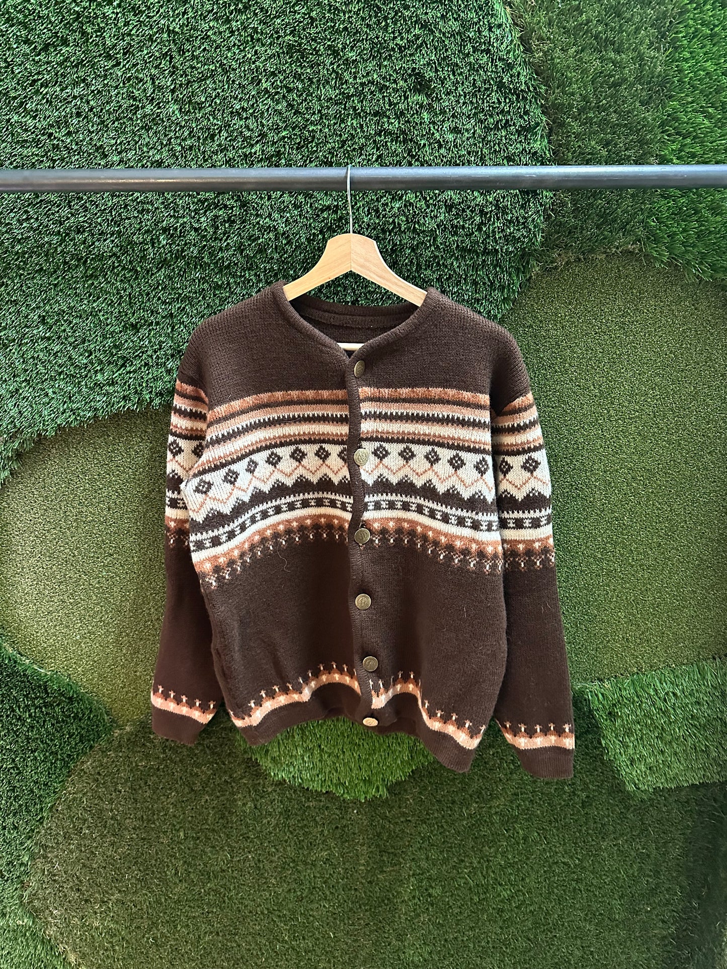 80s Norwegian Knit Cardigan Sweater - M