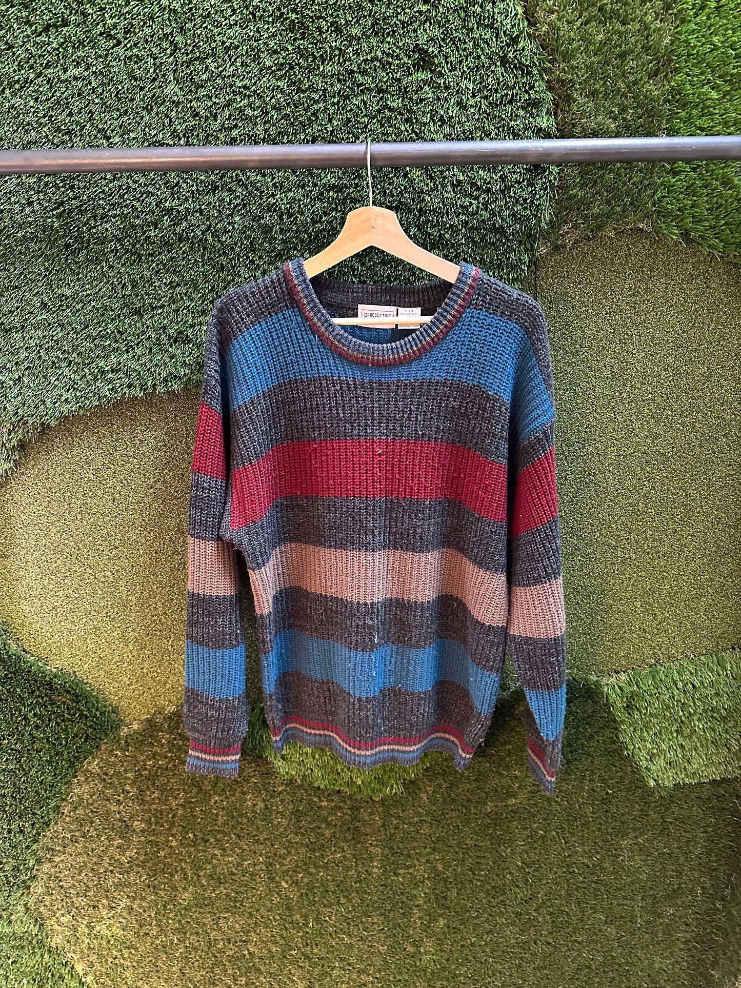 90s Perspective Striped Pullover Sweater - L