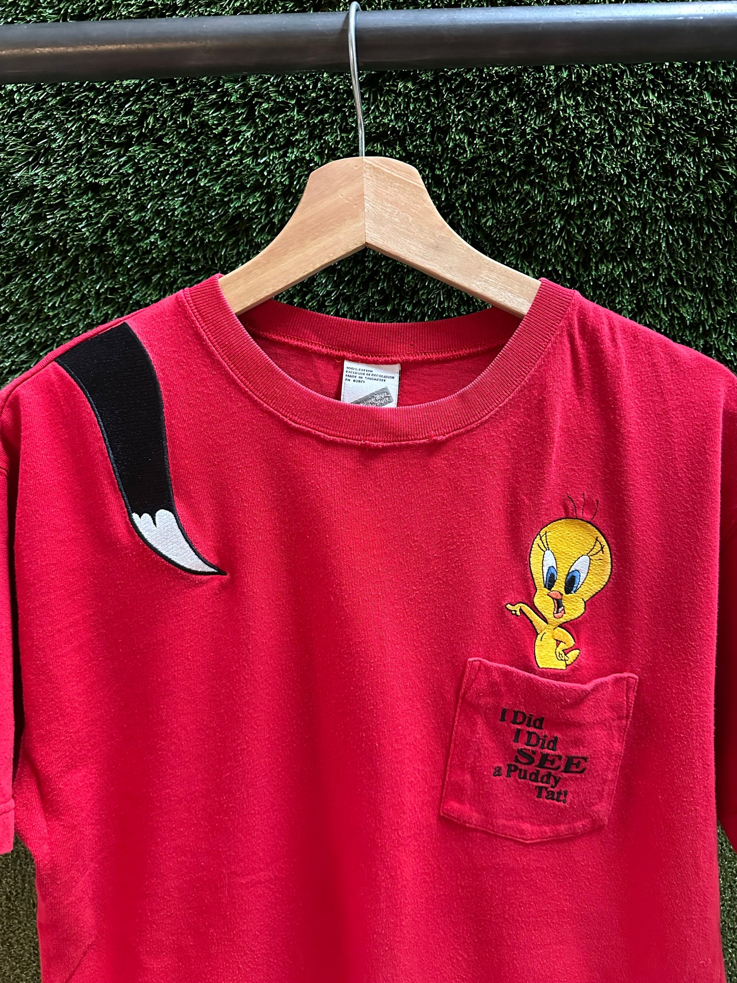 90s Tweety Bird I Saw A Puddy Cat Pocket T-shirt - S