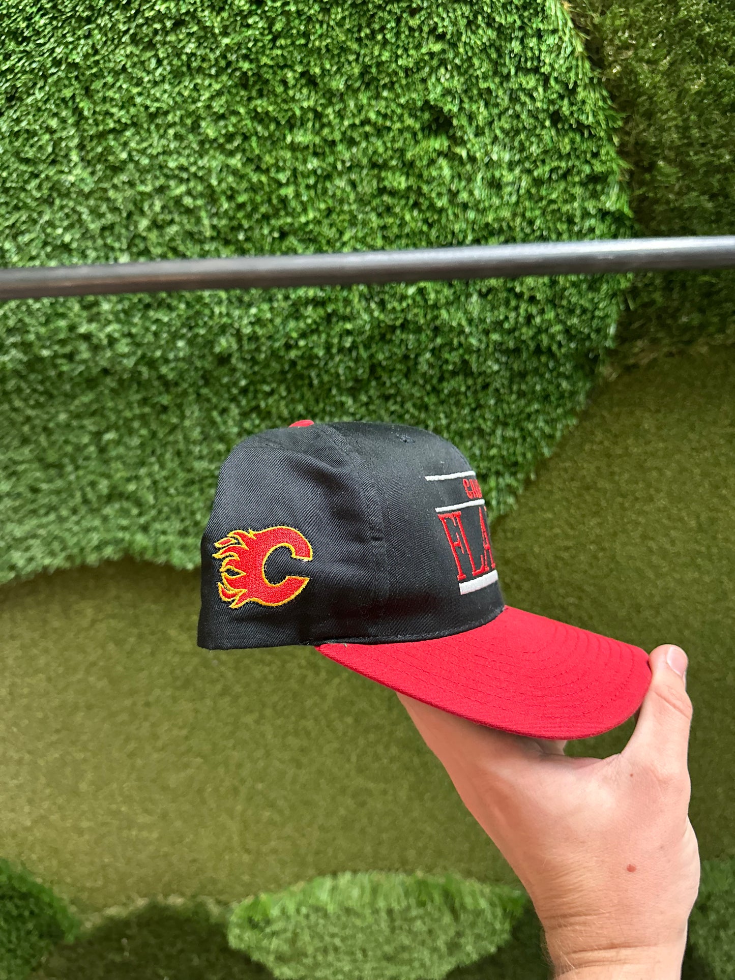 90s NHL Calgary Flames Spellout SnapBack Hat