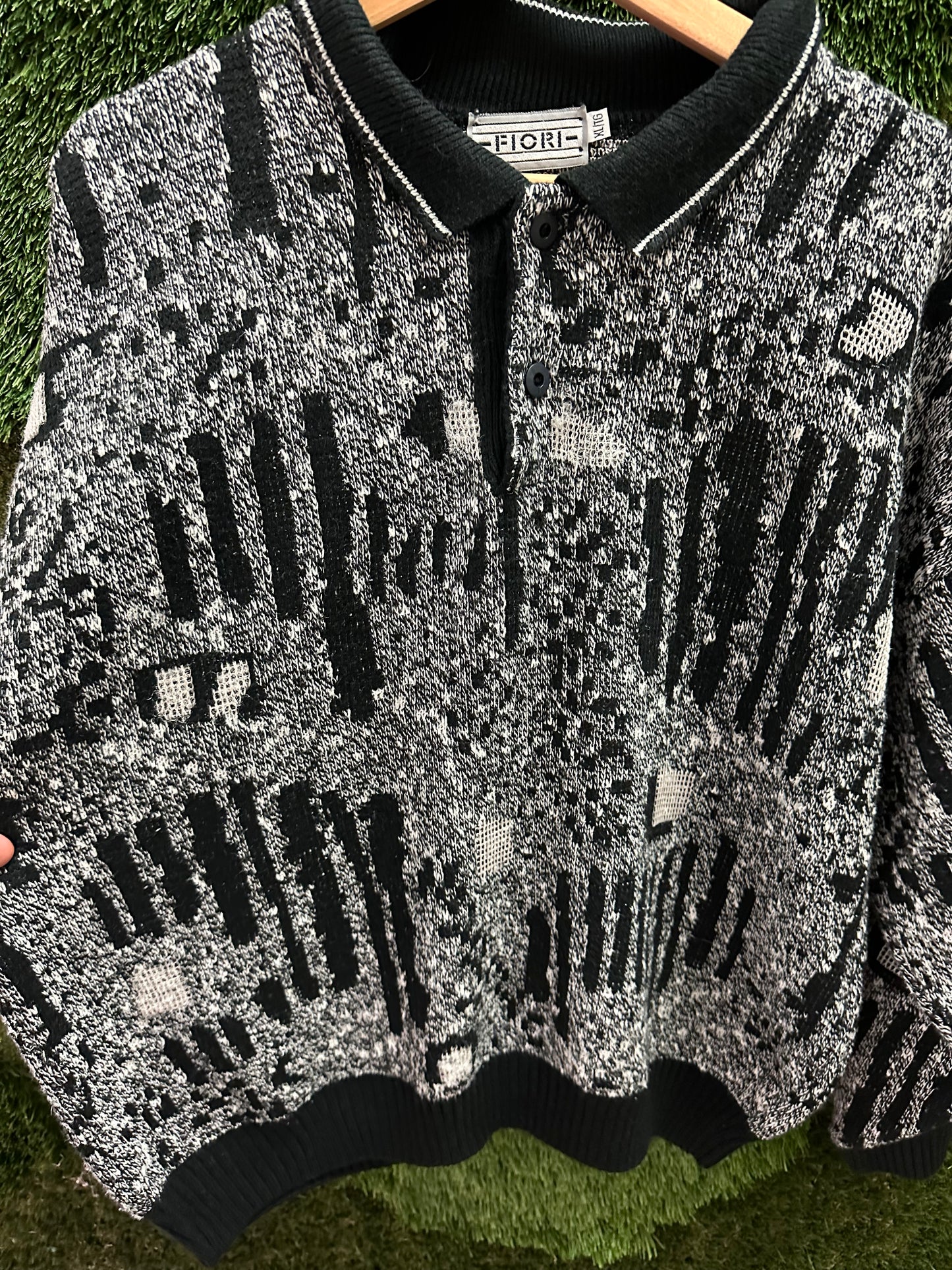 Vintage Fiori Abstract Henley Sweater - XL