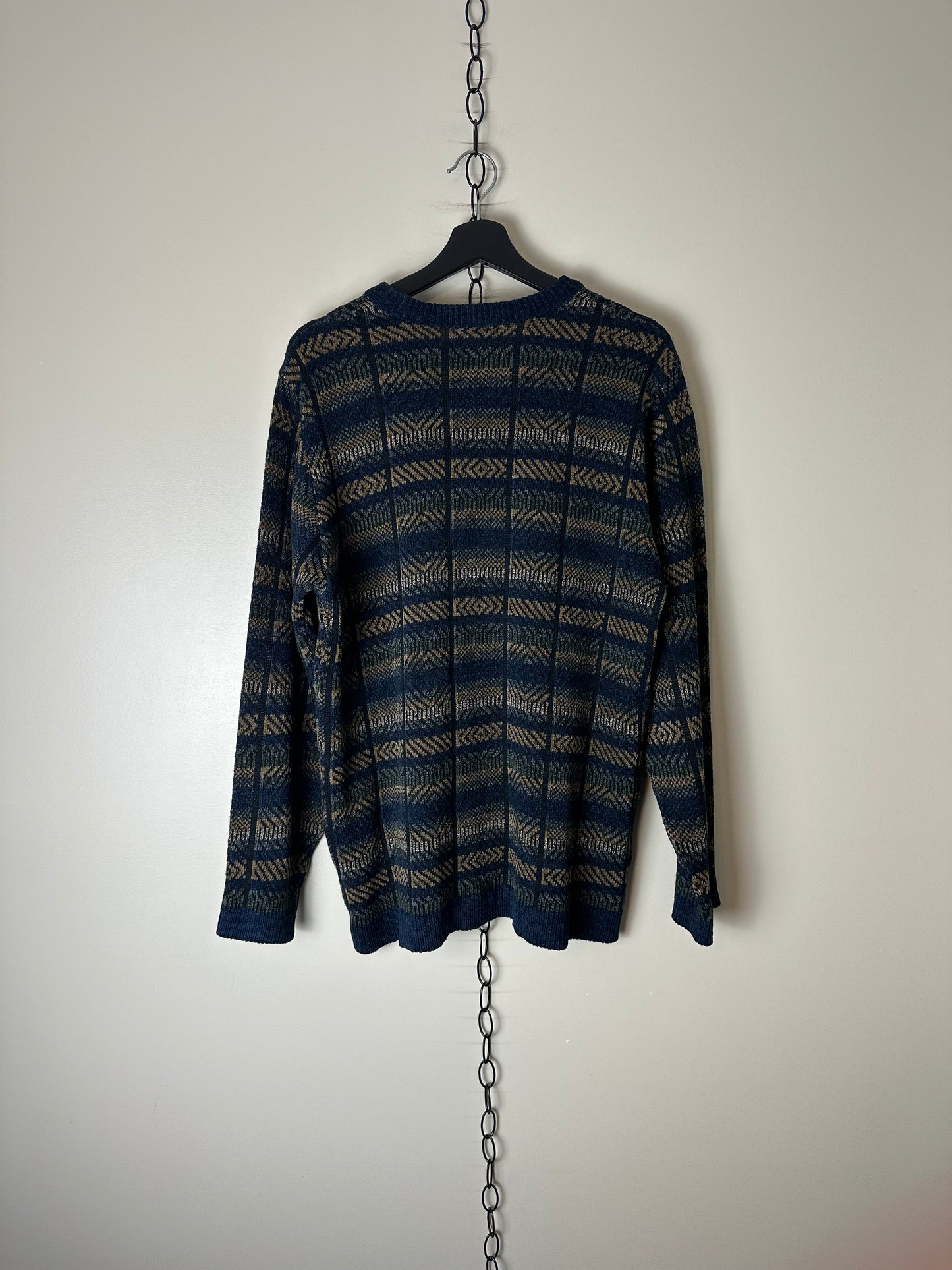 Vintage Outline Colour Blocking Pullover Sweater - M