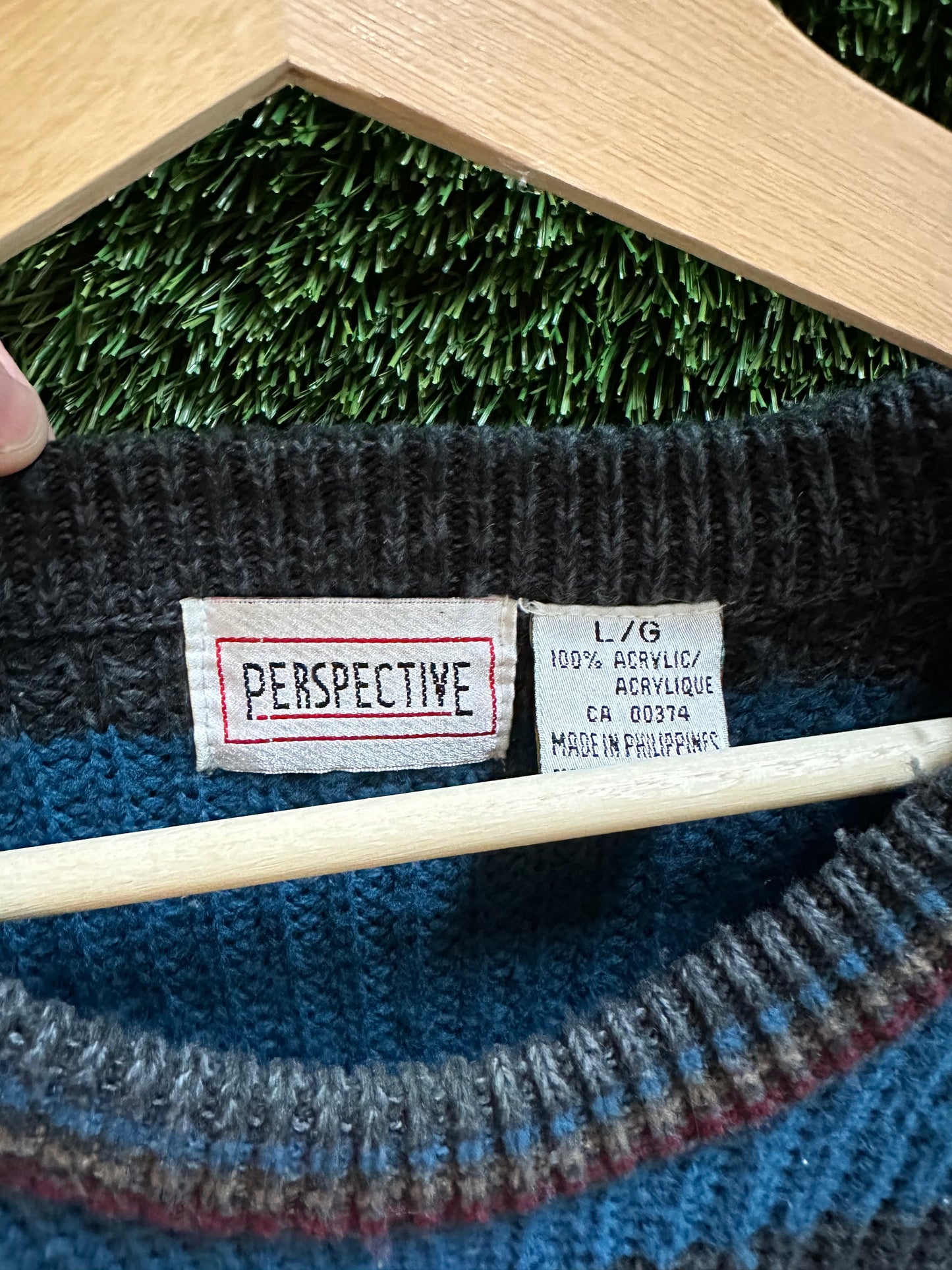 90s Perspective Striped Pullover Sweater - L