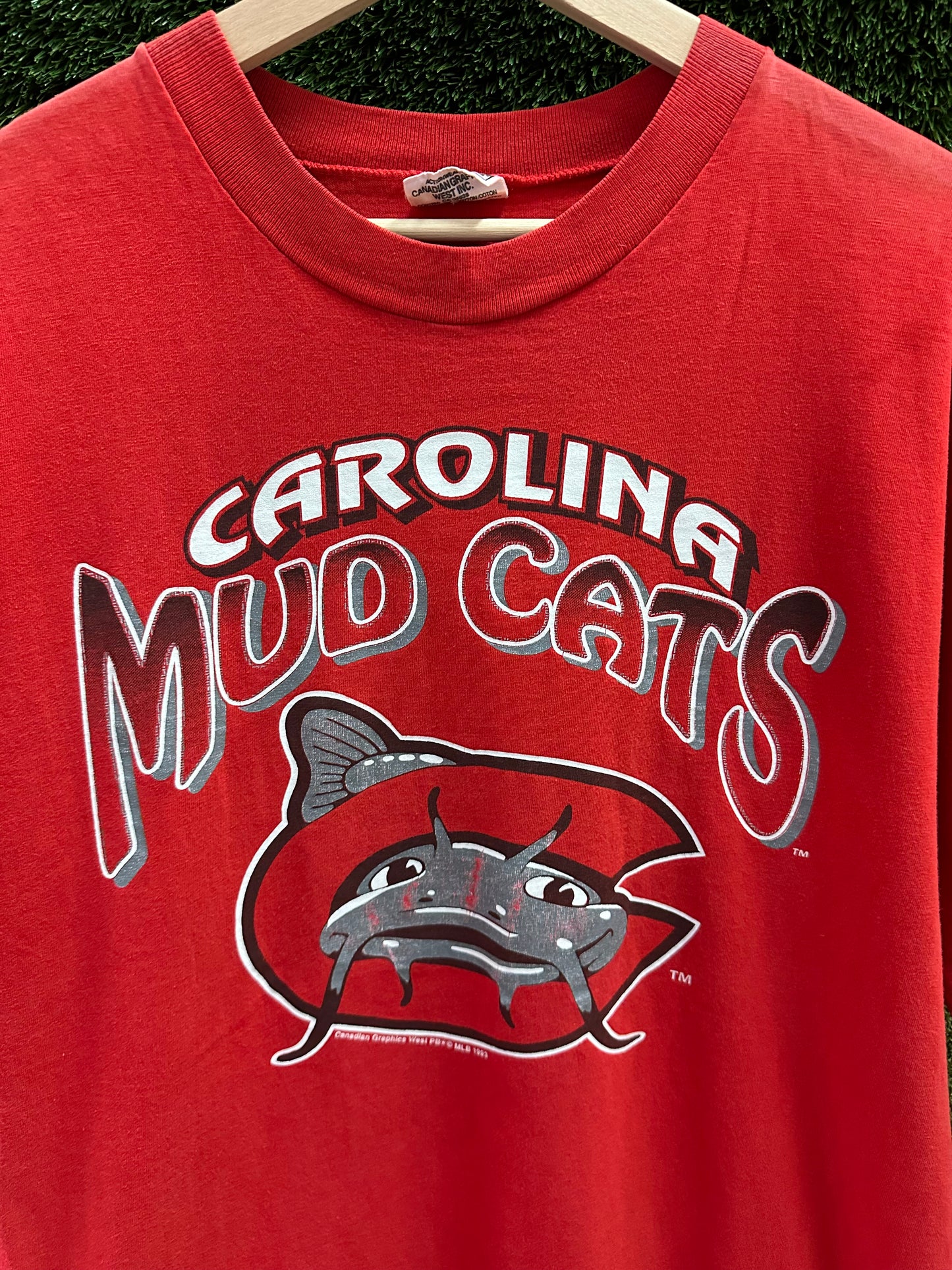 Vintage 1993 MLB Carolina Mudcats Logo T-shirt - L