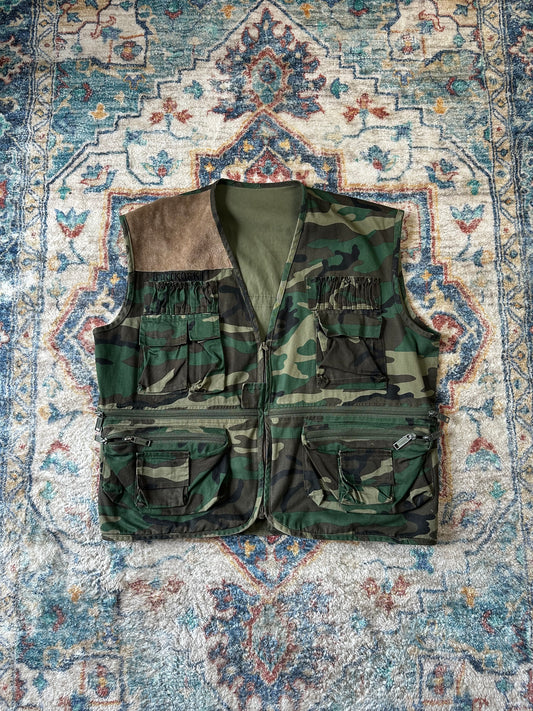 90s Camouflage Military Utility Vest - L