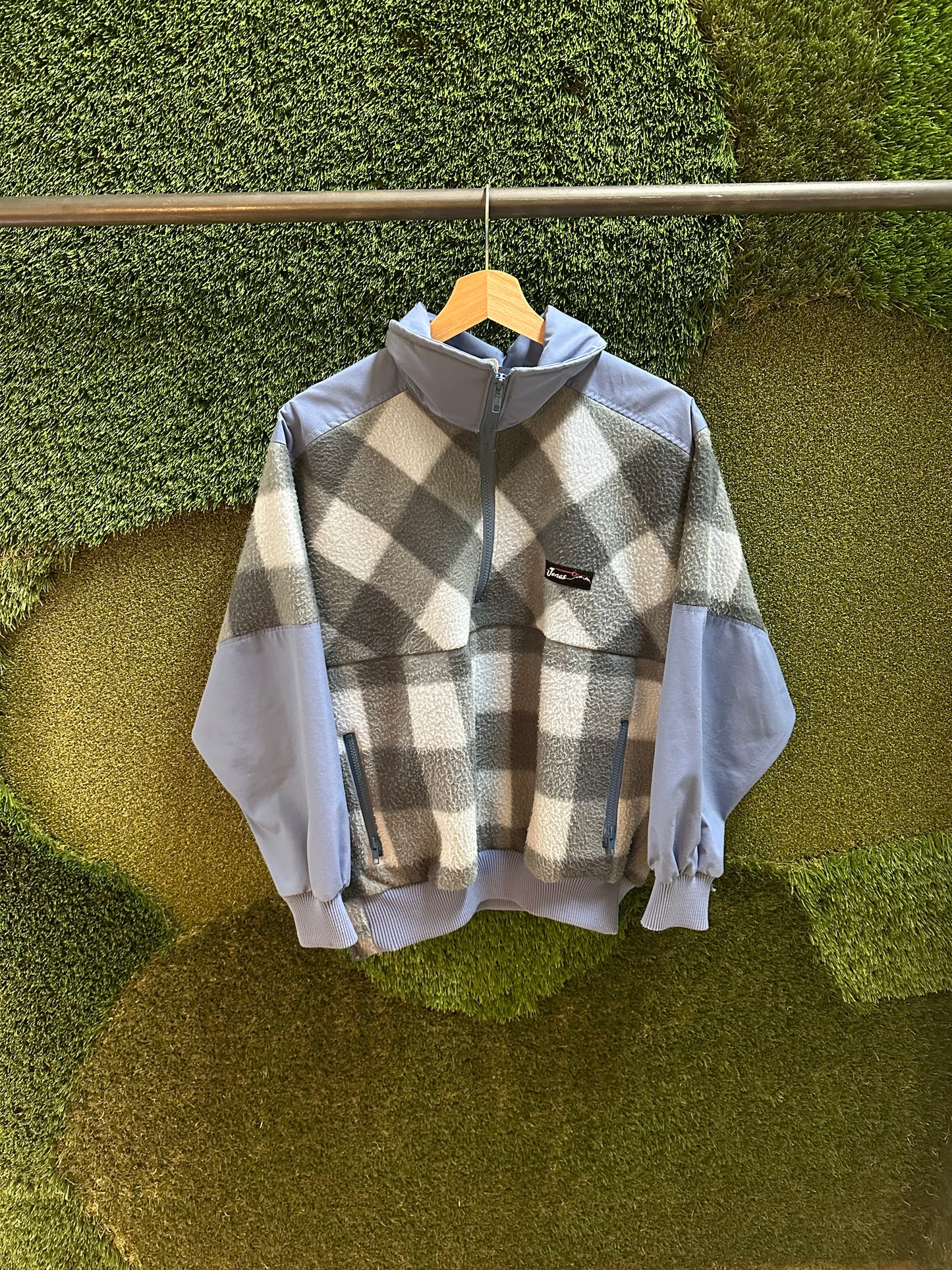 90s Jones Checkered 1/4 Zip-up Fleece - L