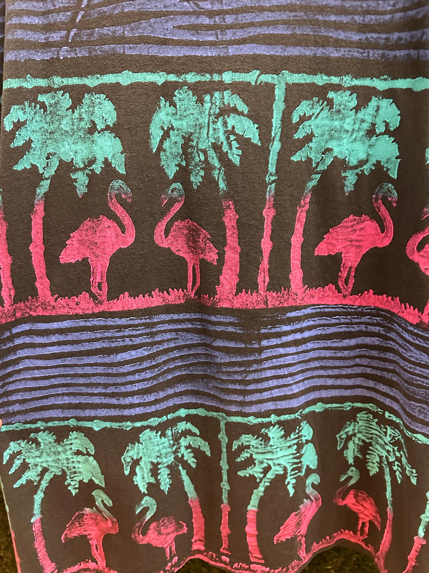 90s Flamingo All Over Print Painted T-shirt - XL