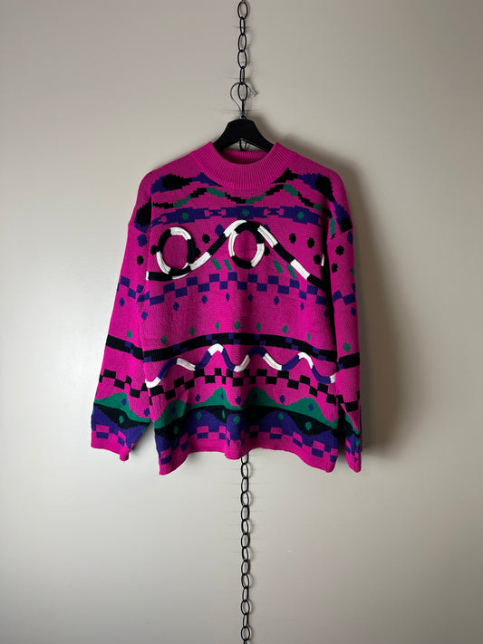 Vintage Asseritf Abstract Patterned Pullover Sweater - M