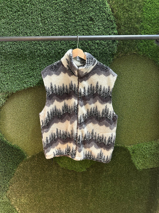 90s Winter Trees Zip-up Fleece Vest - L