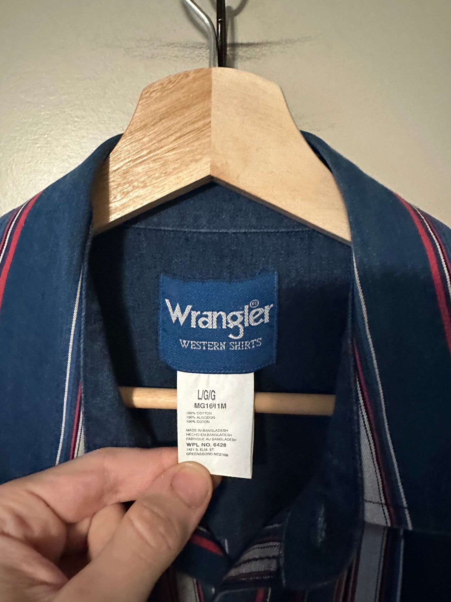 90s Wrangler Striped Pearl Snap Western Shirt - L