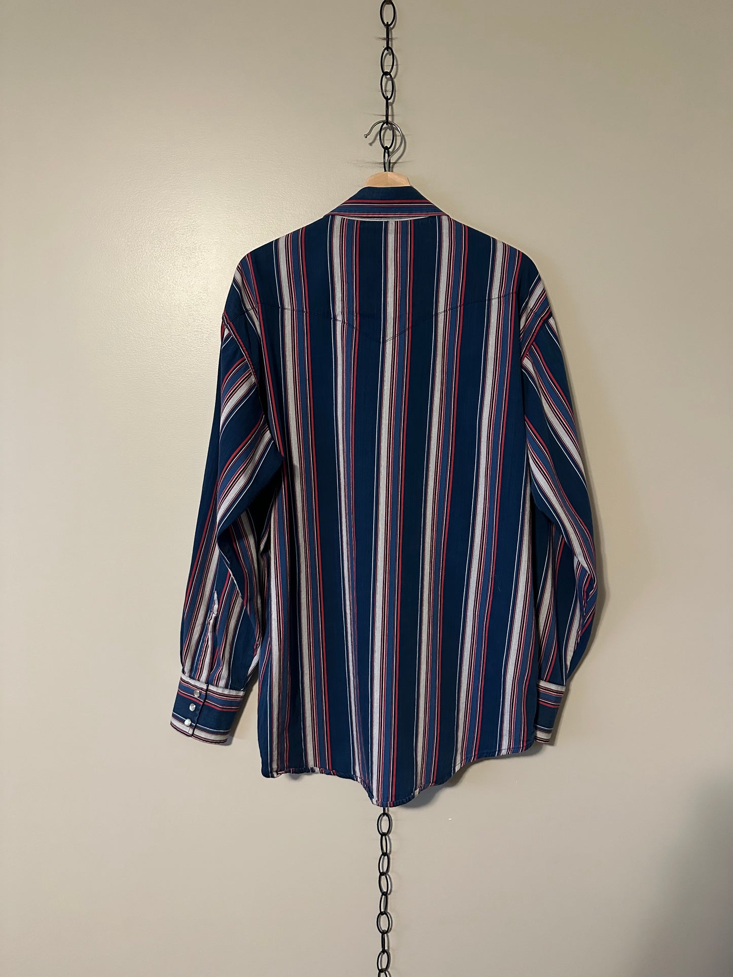 90s Wrangler Striped Pearl Snap Western Shirt - L