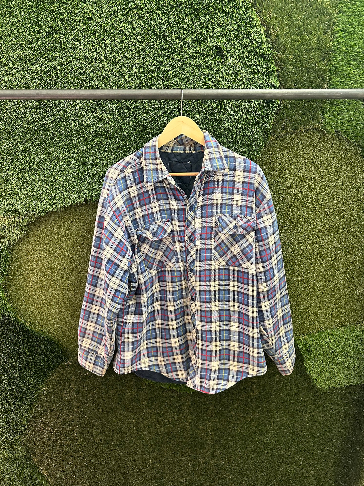 Vintage Blue Plaid Heavy Button-up Flannel - L