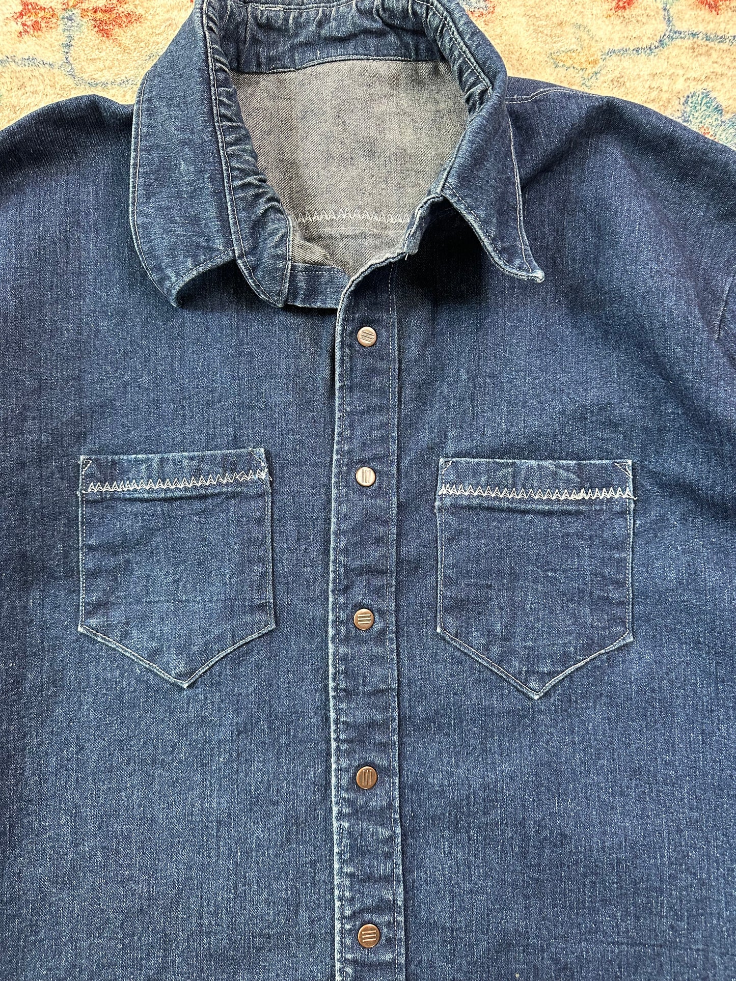 80s Heavy Dark Wash Denim Button-up Shirt - XL