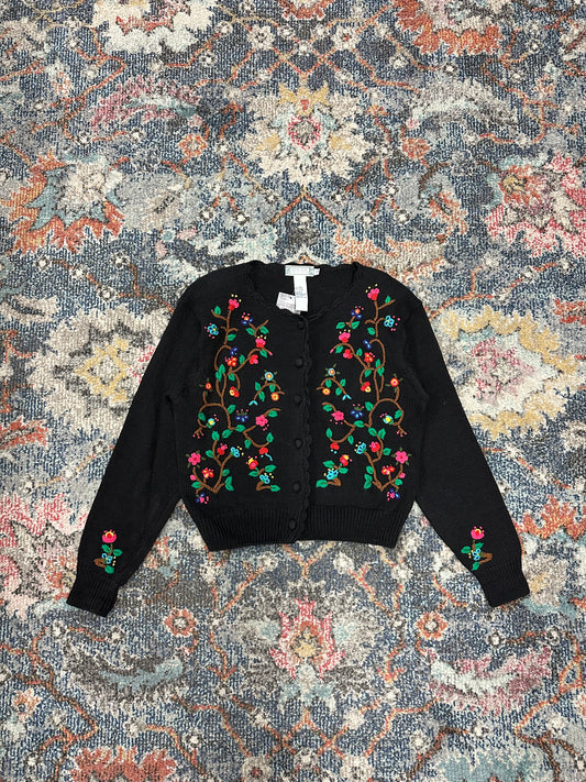 Vintage Floral Cardigan Sweater - L