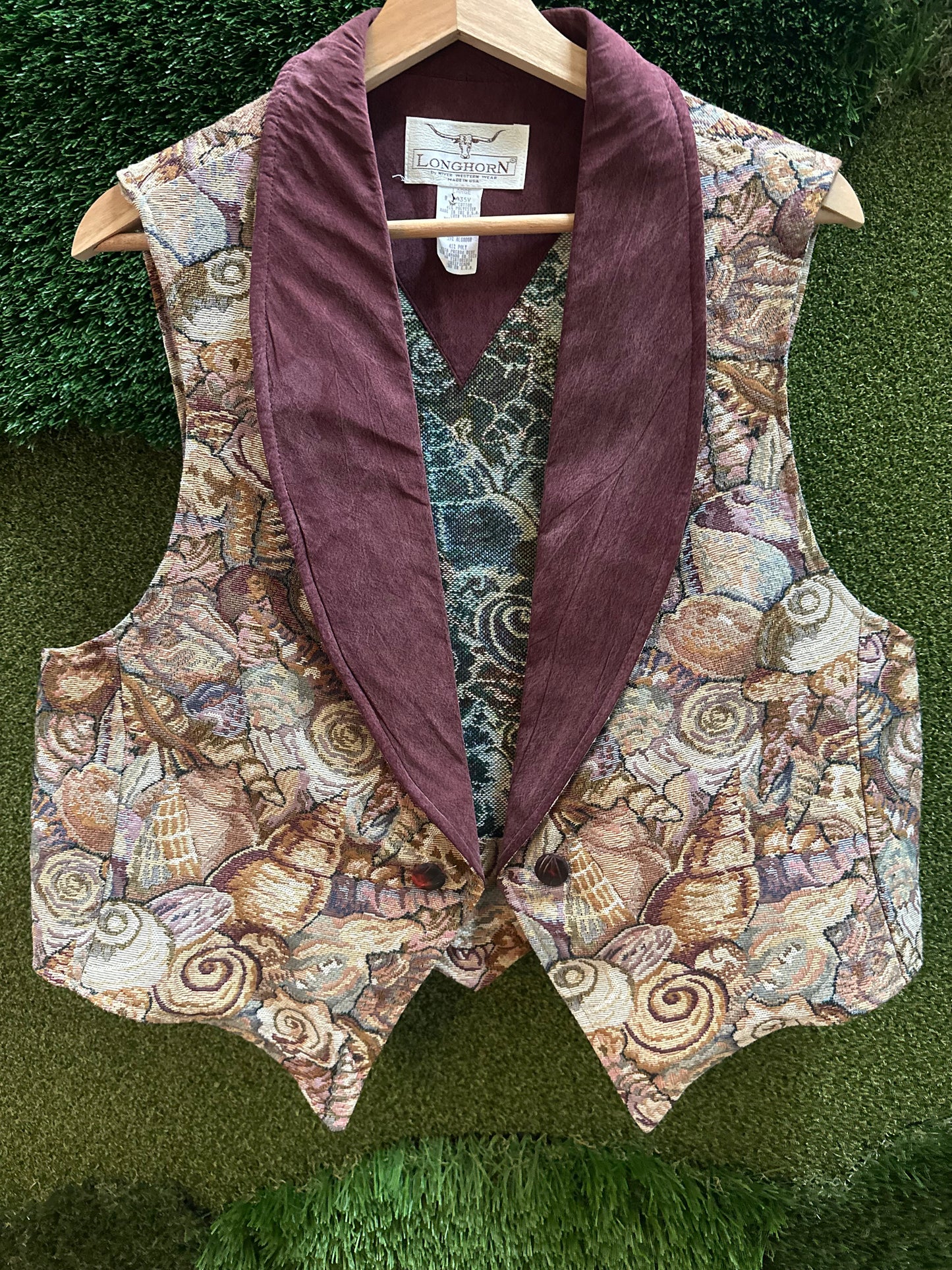 80s Longhorn Seashells All Over Print Vest - L