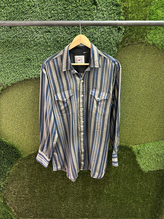 Vintage MWG Pinstripe Pearl Snap Long Sleeve Shirt - XL