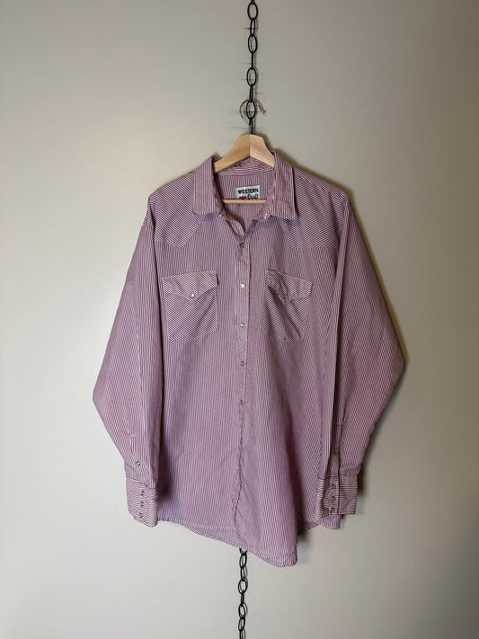 80s Western Craft Pinstriped Pearl Snap Shirt - XXL