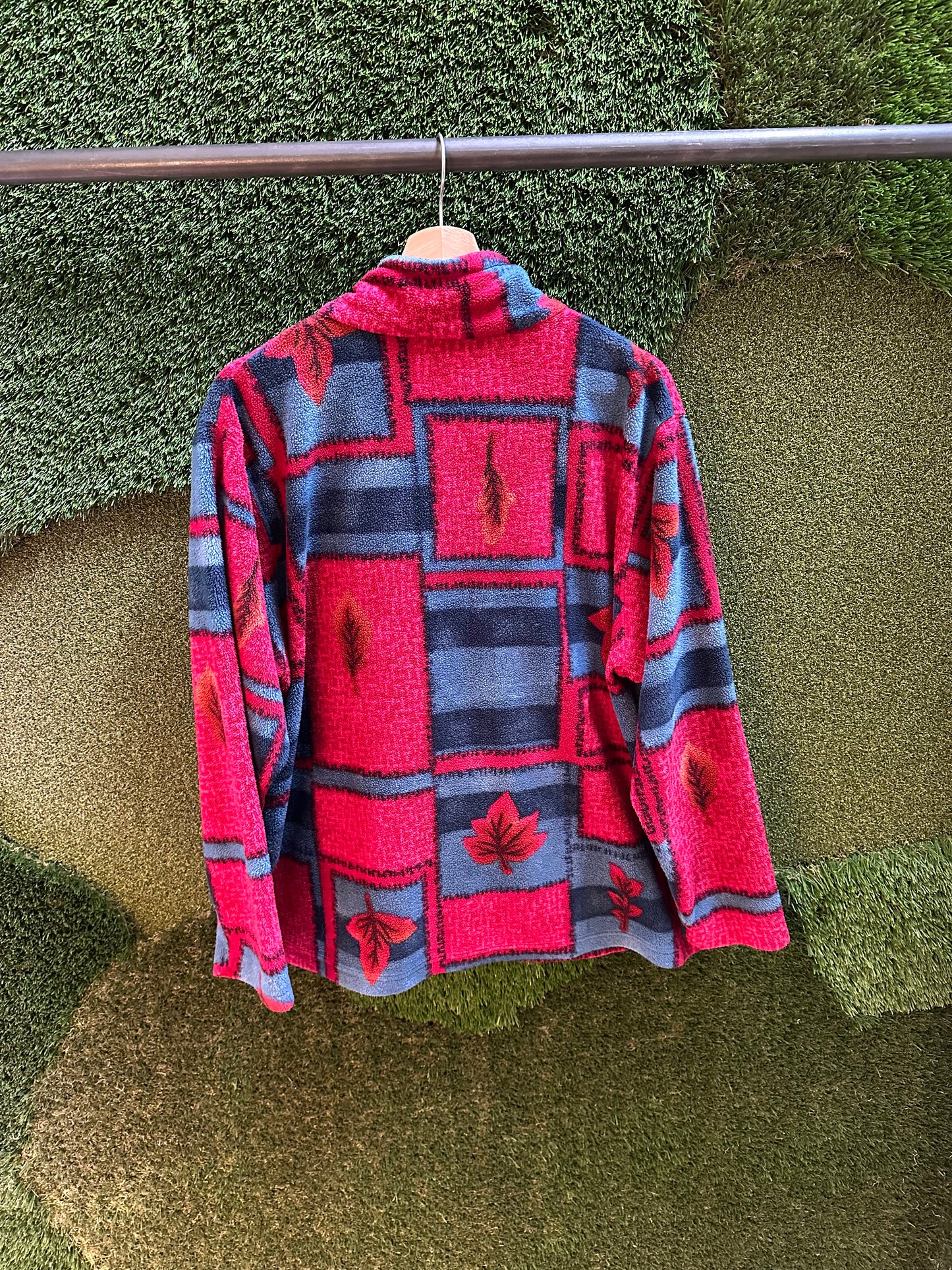 90s Blocking Leaves Zip-up Fleece - XL