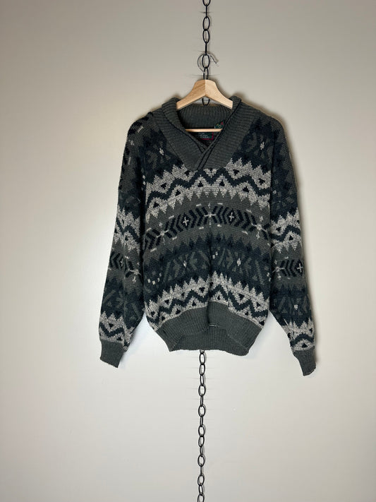 90s Men’s Store Abstract Swiped Swoop Neck Sweater - L