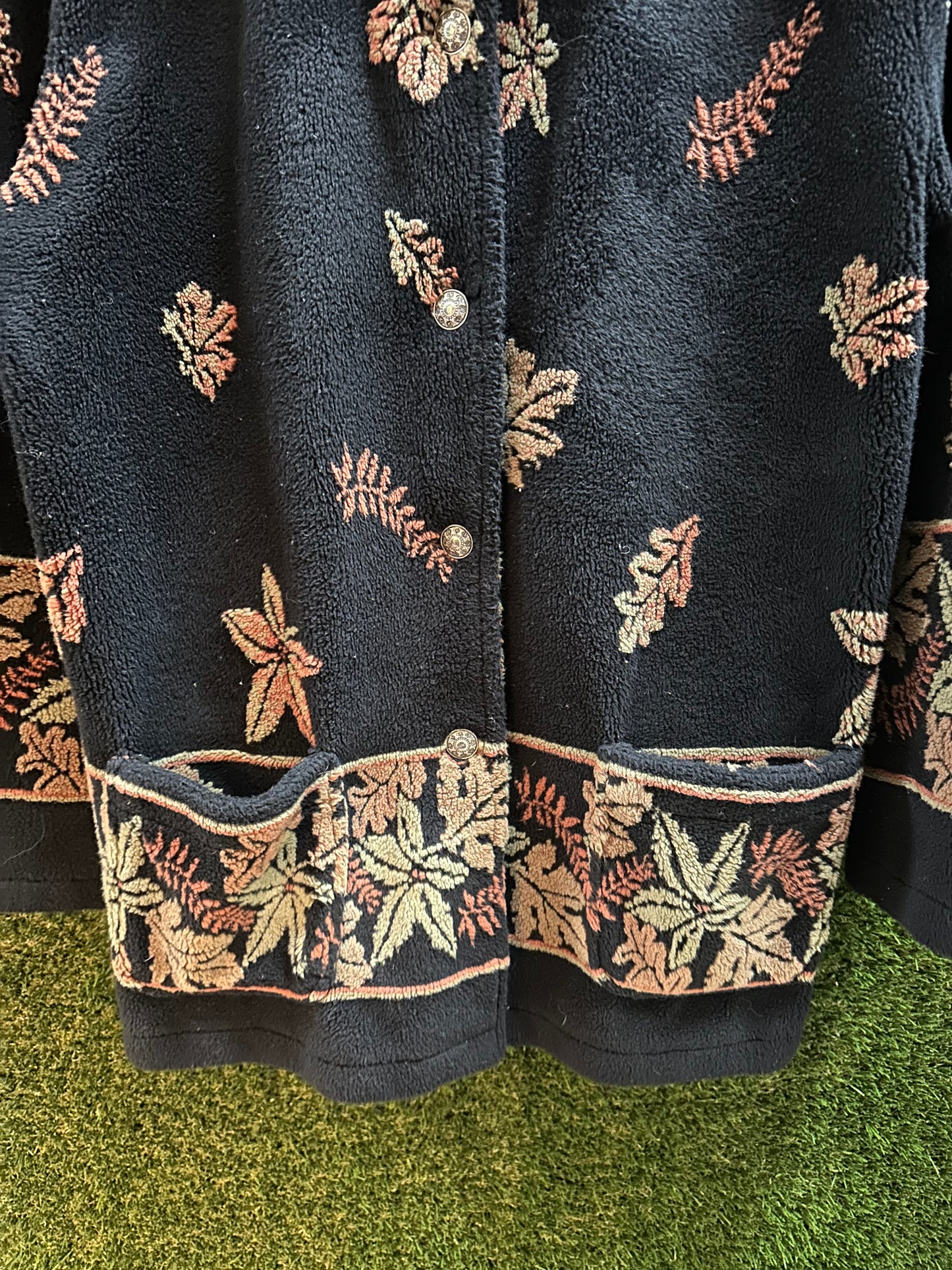 90s Leaves Wrap Around Button-up Fleece Jacket - L