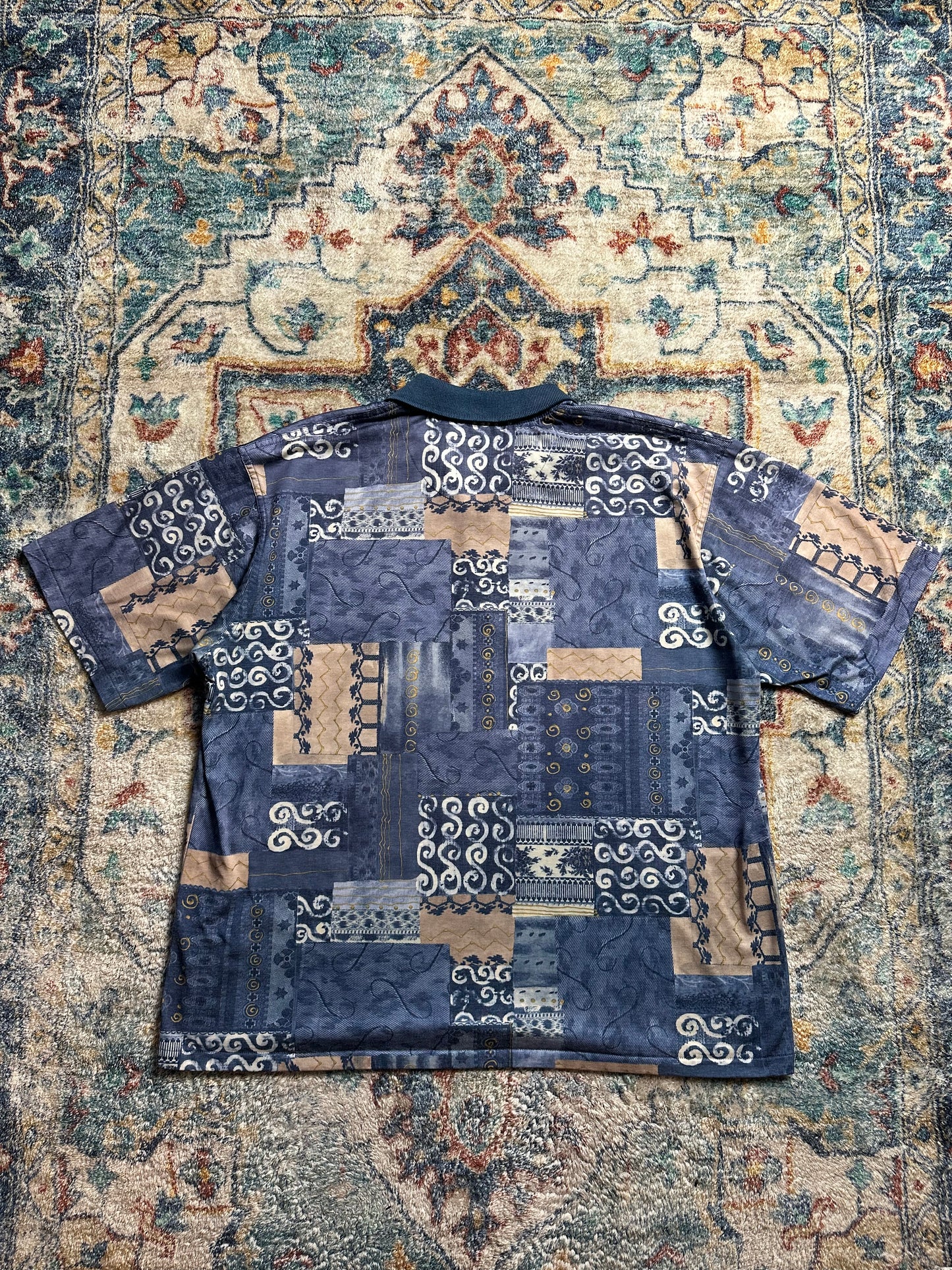 90s Shelby Abstract Patchwork Polo Shirt - XL