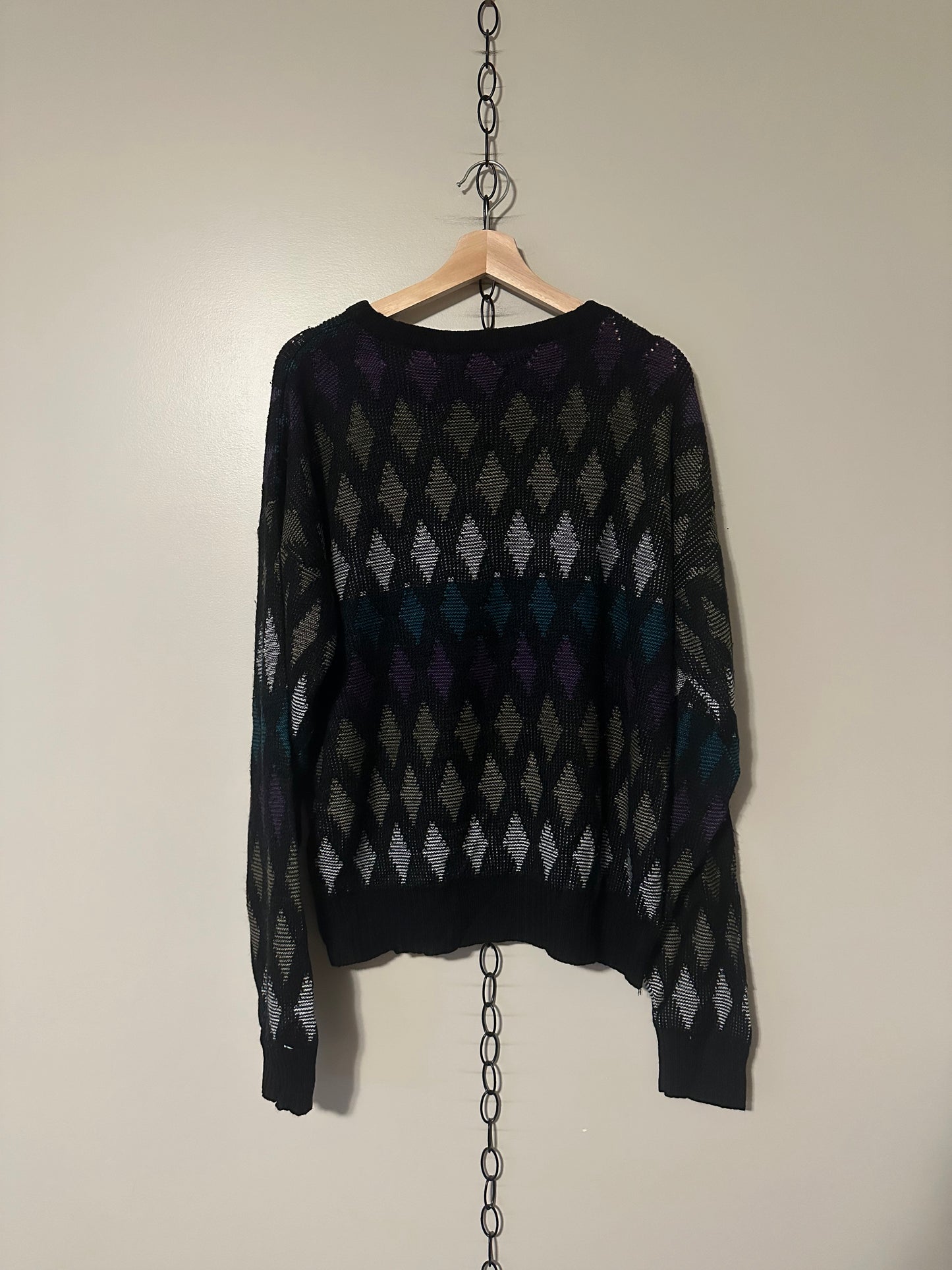 90s Diamond Striped Sweater - XL