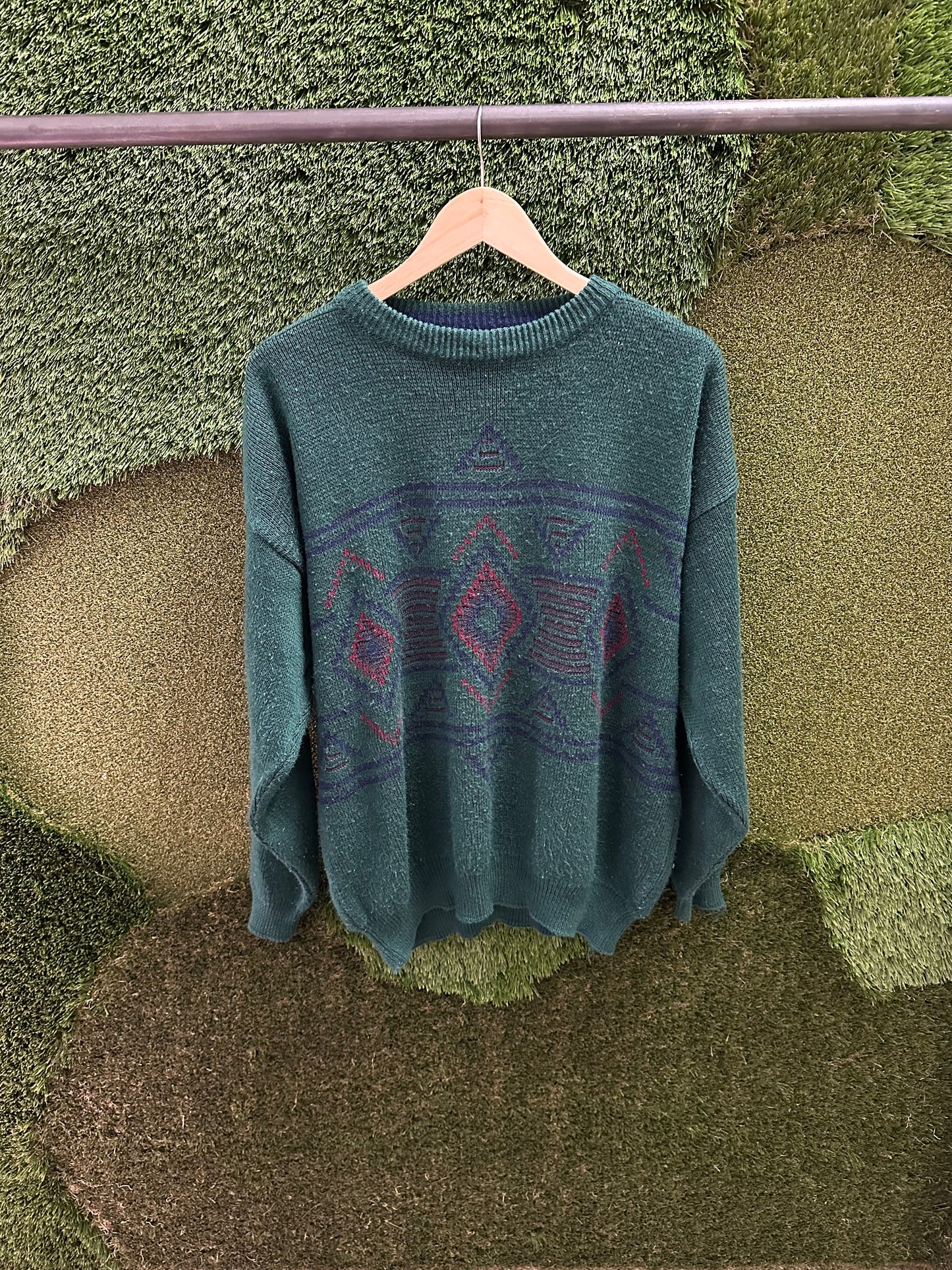 Vintage Woodward’s Patterned Green Sweater - XL