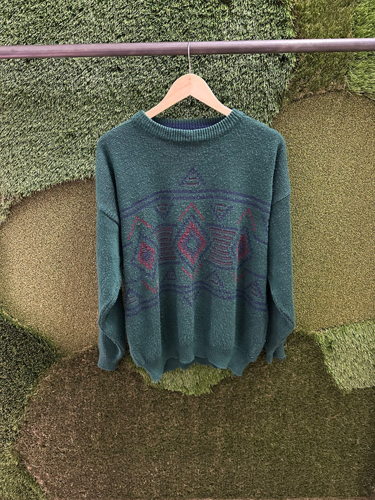 Vintage Woodward’s Patterned Green Sweater - XL