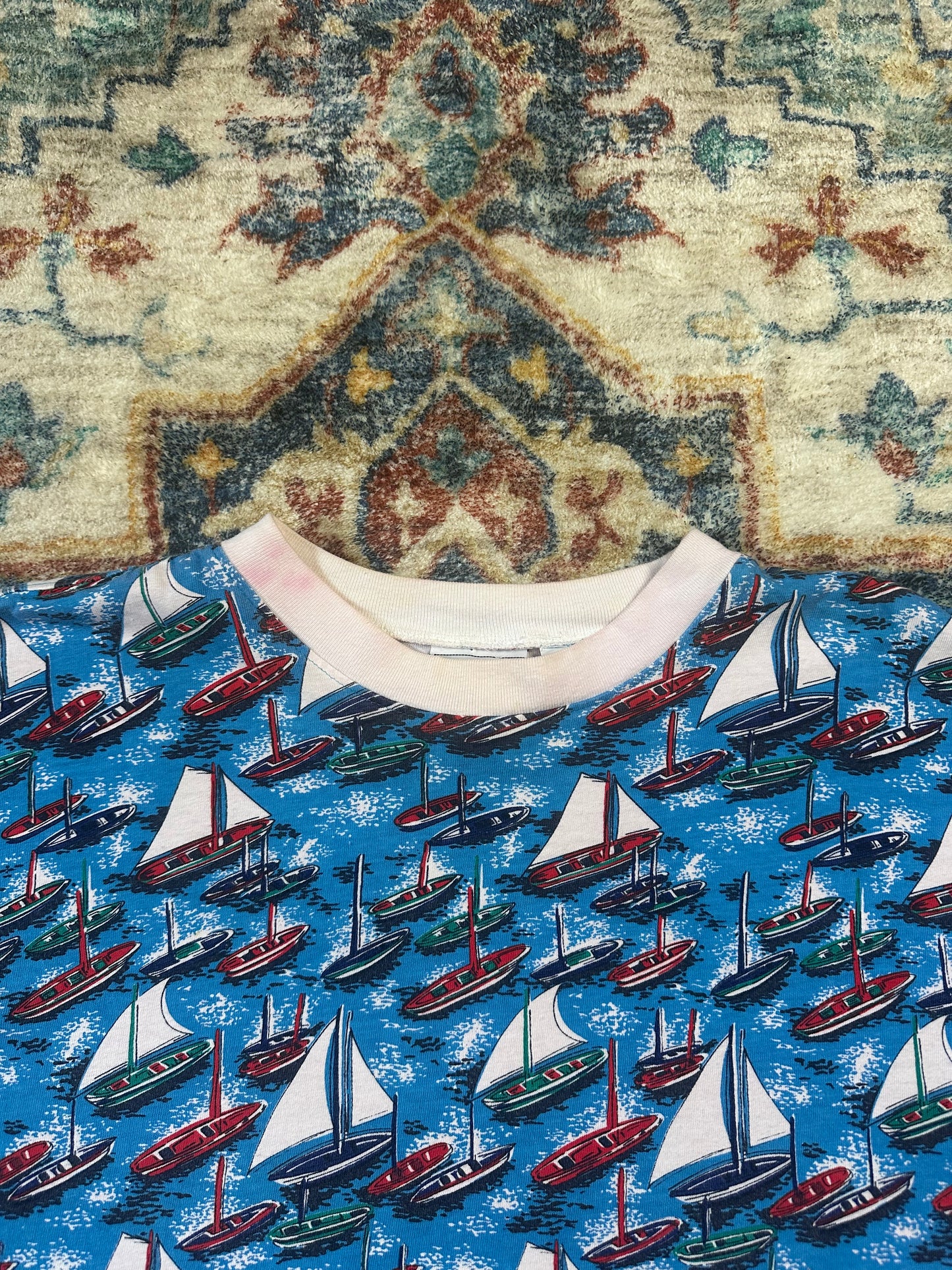 90s Sailboat All Over Print T-shirt - M