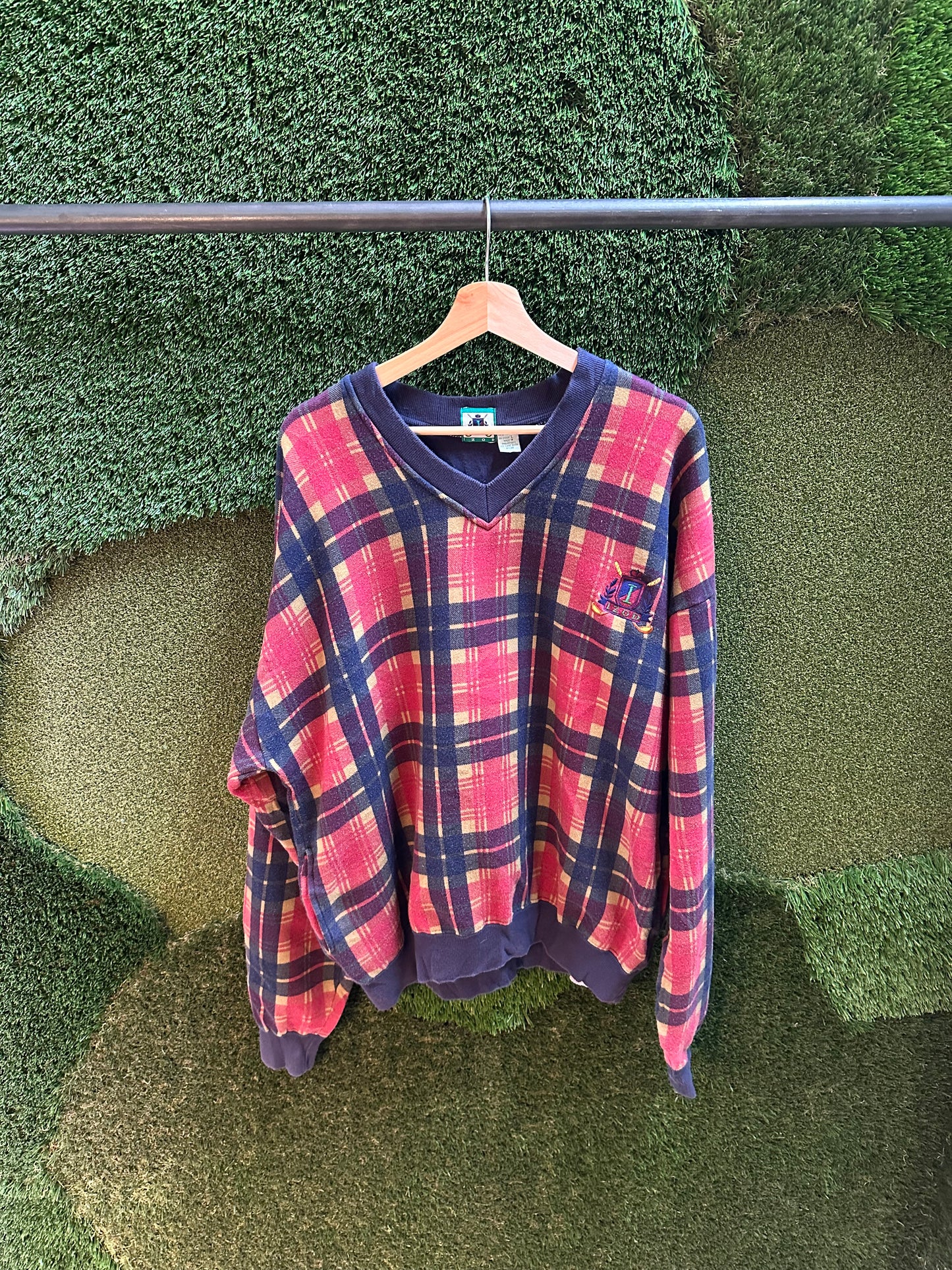 90s Izod Golf Plaid V-Neck Crewneck - L