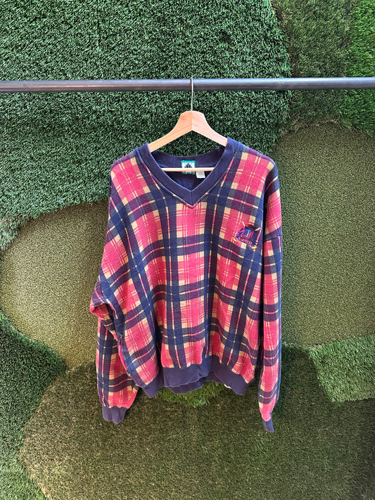 90s Izod Golf Plaid V-Neck Crewneck - L