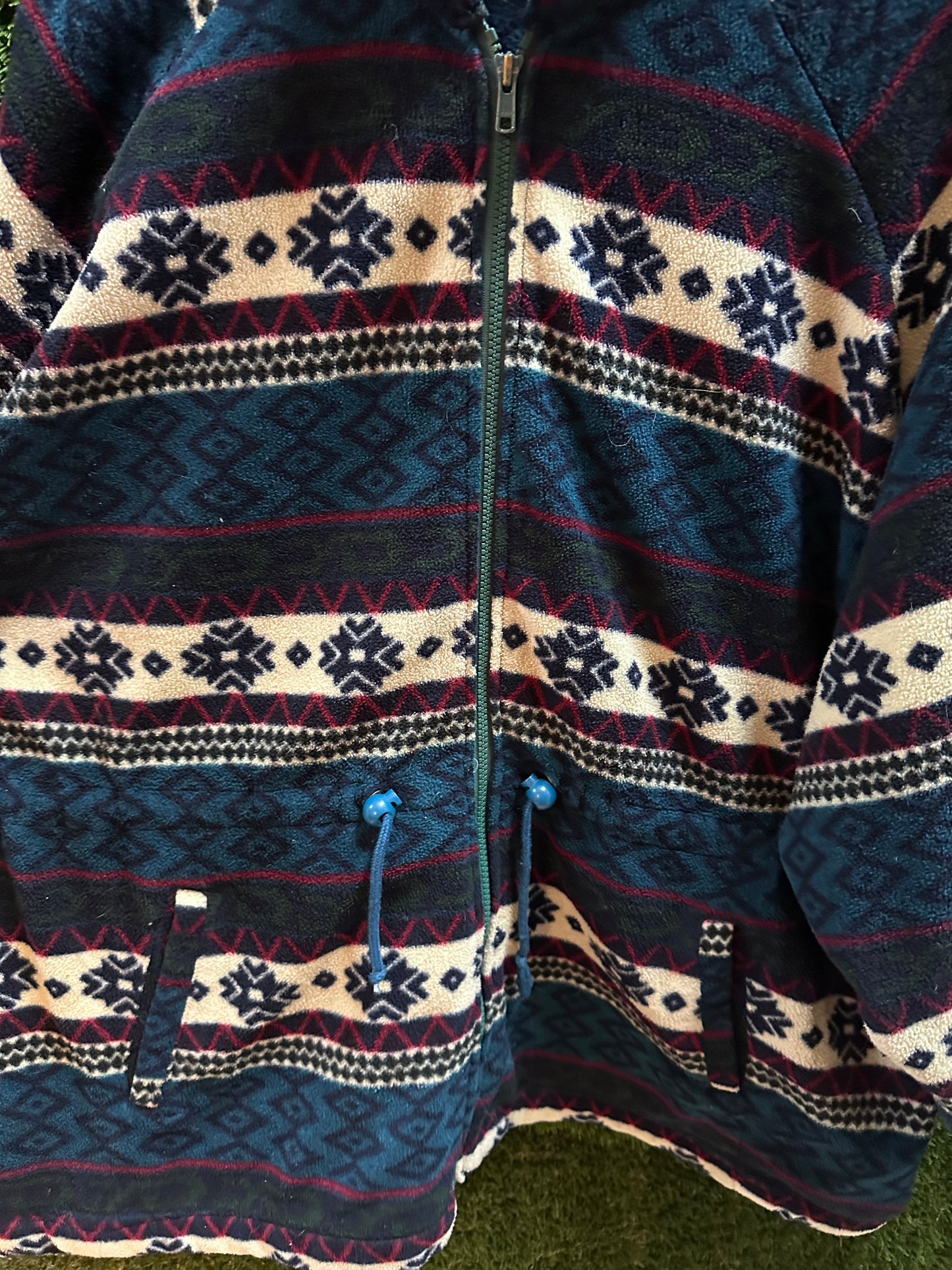 90s Image Striped Patterned Zip-up Fleece - XL