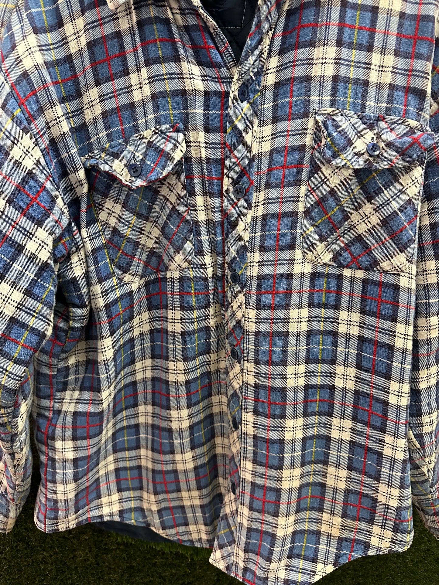 Vintage Blue Plaid Heavy Button-up Flannel - L