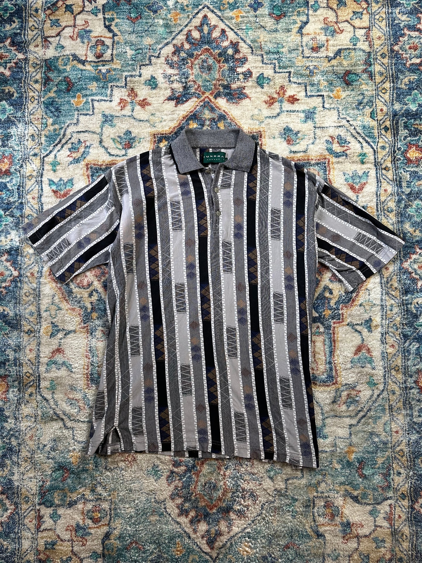 90s Tundra Striped Textured Polo Shirt - XL