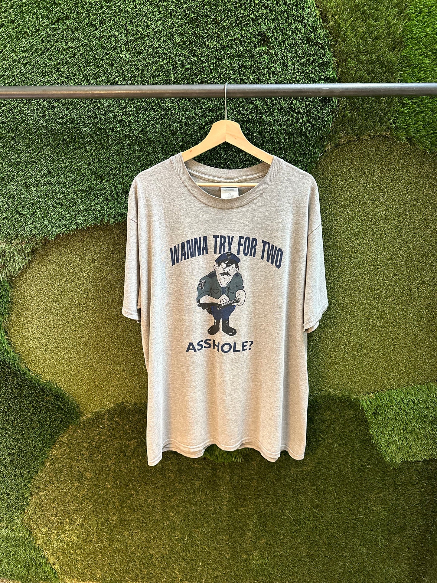 00s Wanna Try For Two Asshole Police T-shirt - XL