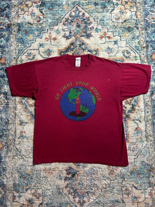 90s Go Light Your World Earth Candle T-shirt - XL