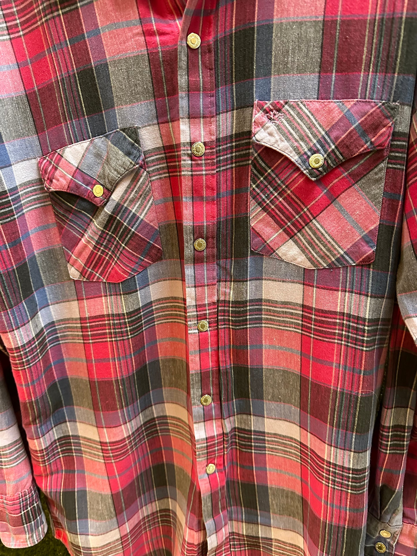 80s Western Craft Snap-up Plaid Shirt - XL