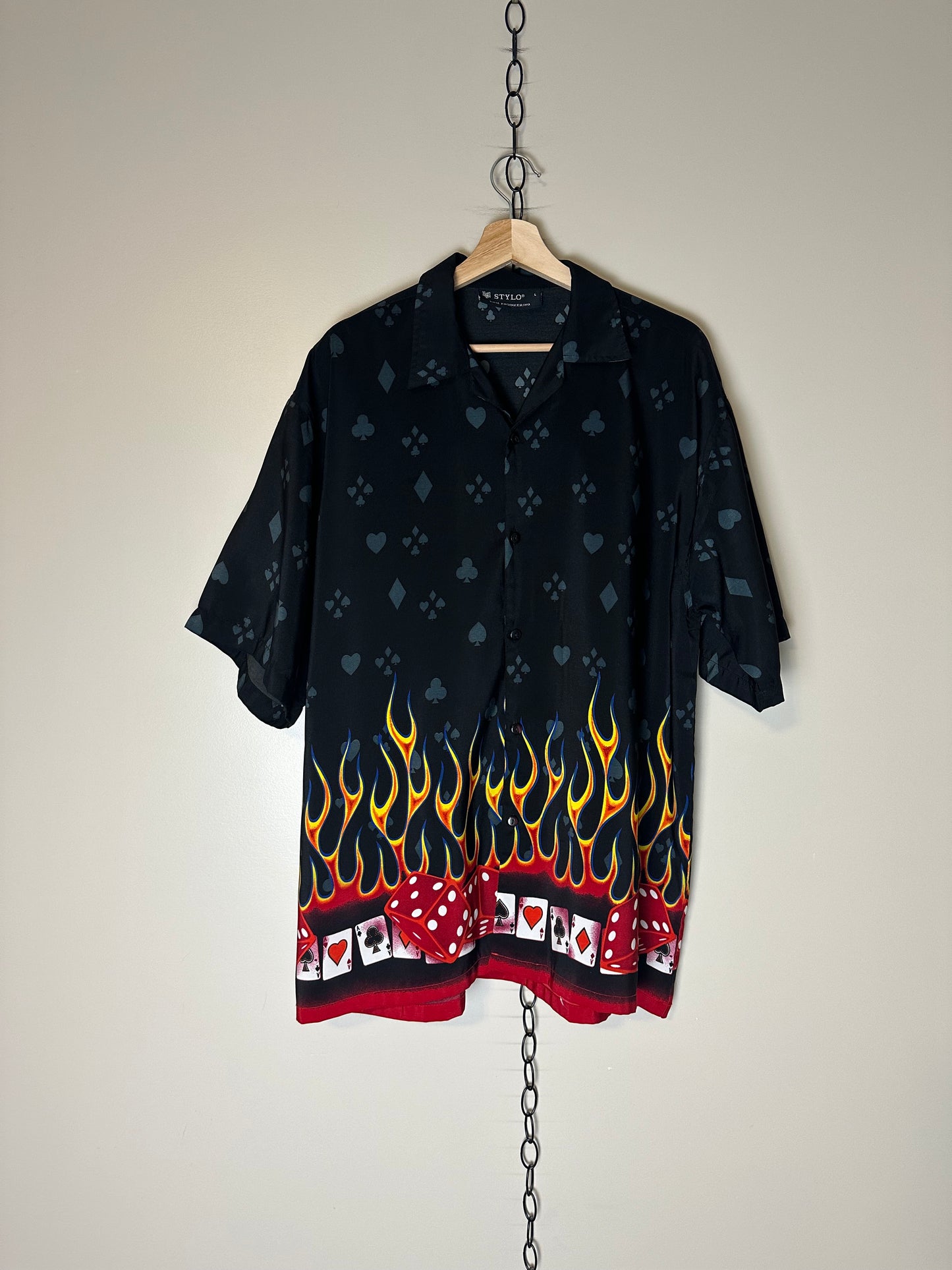 Vintage Flaming Dice And Cards Button-up Shirt - L