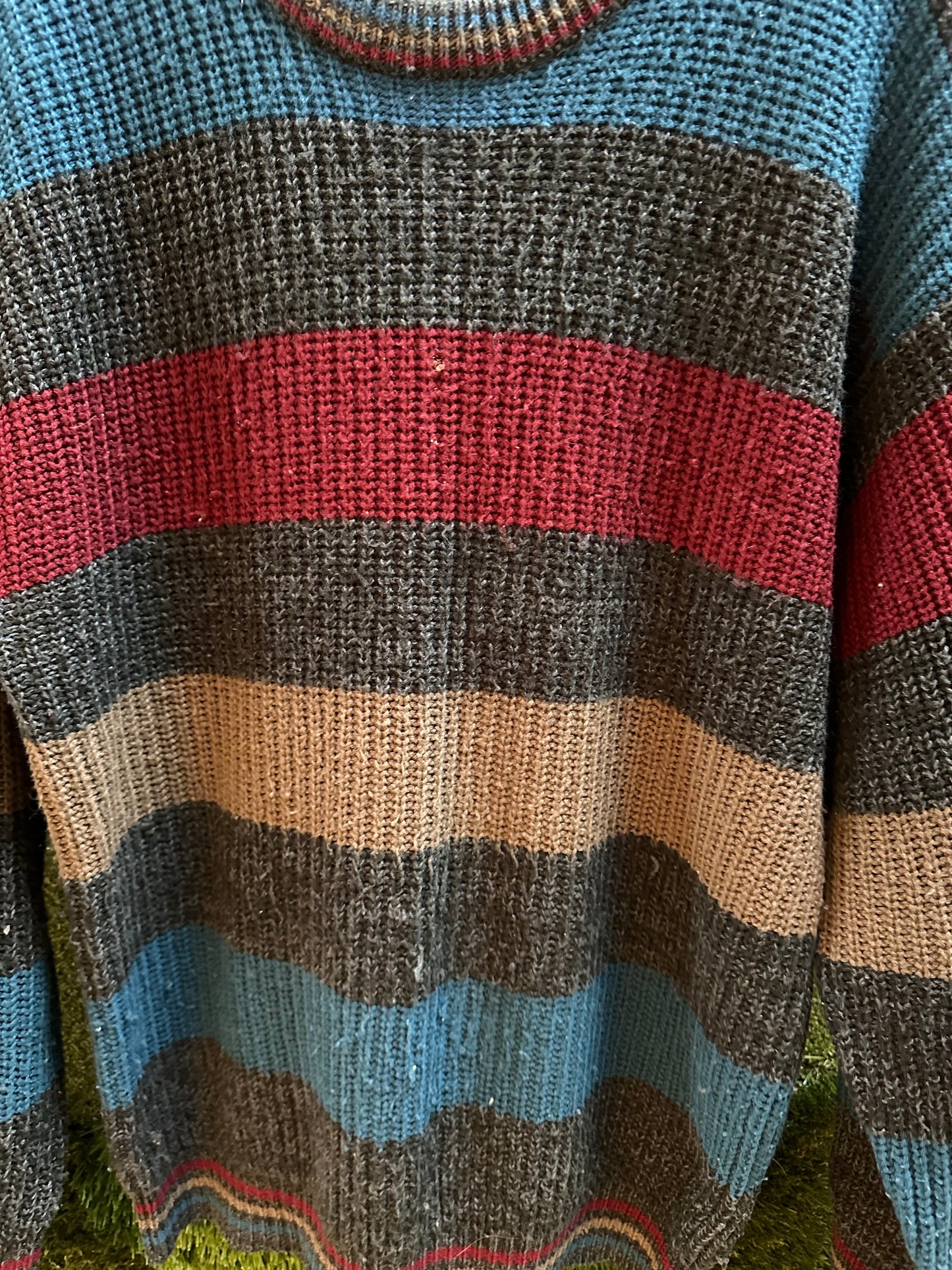 90s Perspective Striped Pullover Sweater - L