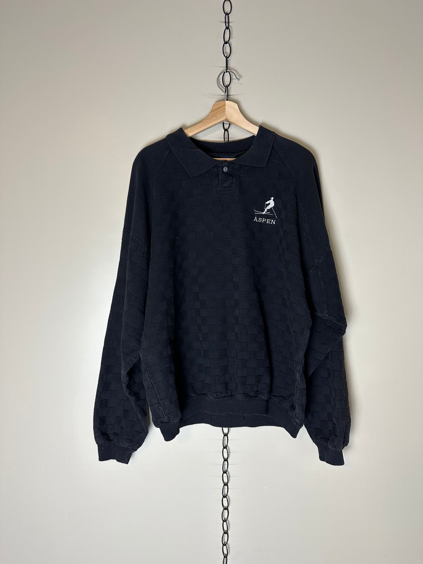 90s Aspen Textured Henley Sweatshirt - XXL