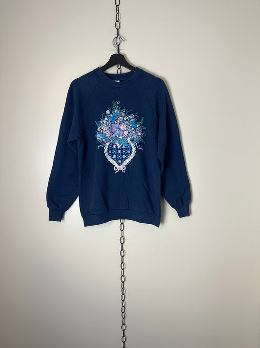 Vintage 1992 Heart Flower Bouquet Crewneck - L