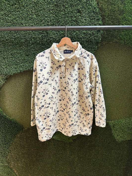 90s Floral 1/4 Zip-up Sweatshirt - M
