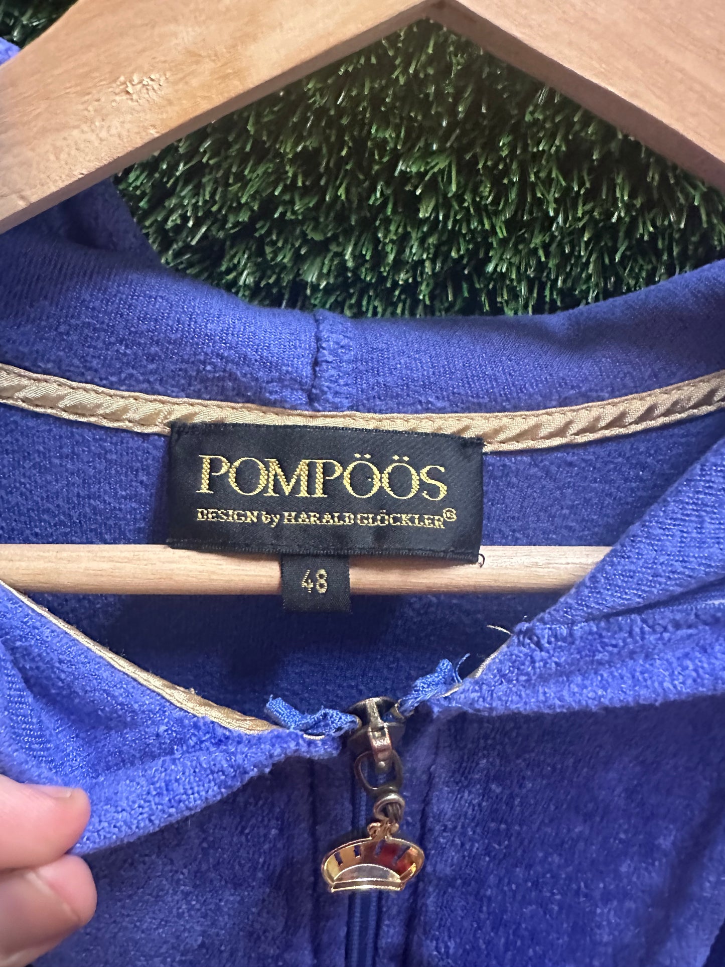 00s Pompoos Zip-up Velour Hoodie - L